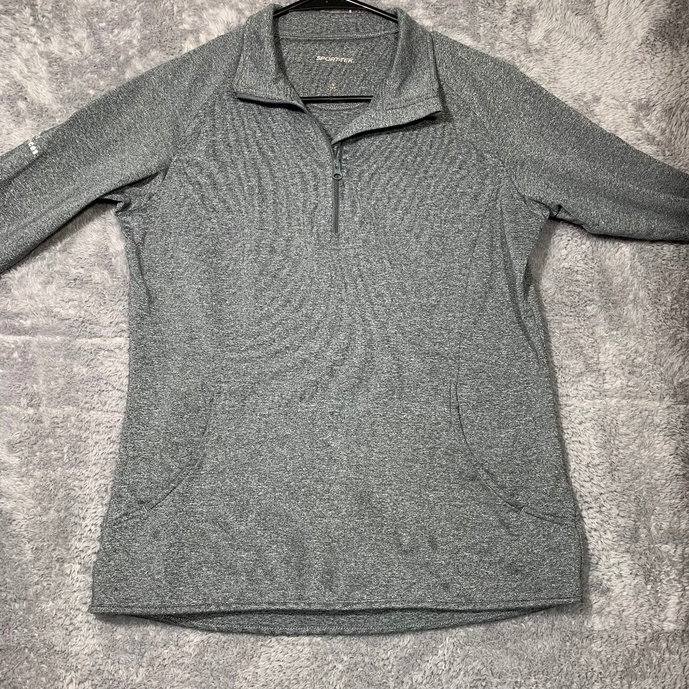 Sport-Tek Pullover Womens Small‎ Gray 1/4 Zip Thumbhole Athletic Heathered Top